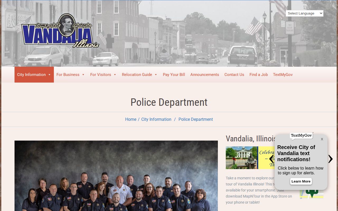 Official Vandalia Police Department contact page and Crime Watchers information