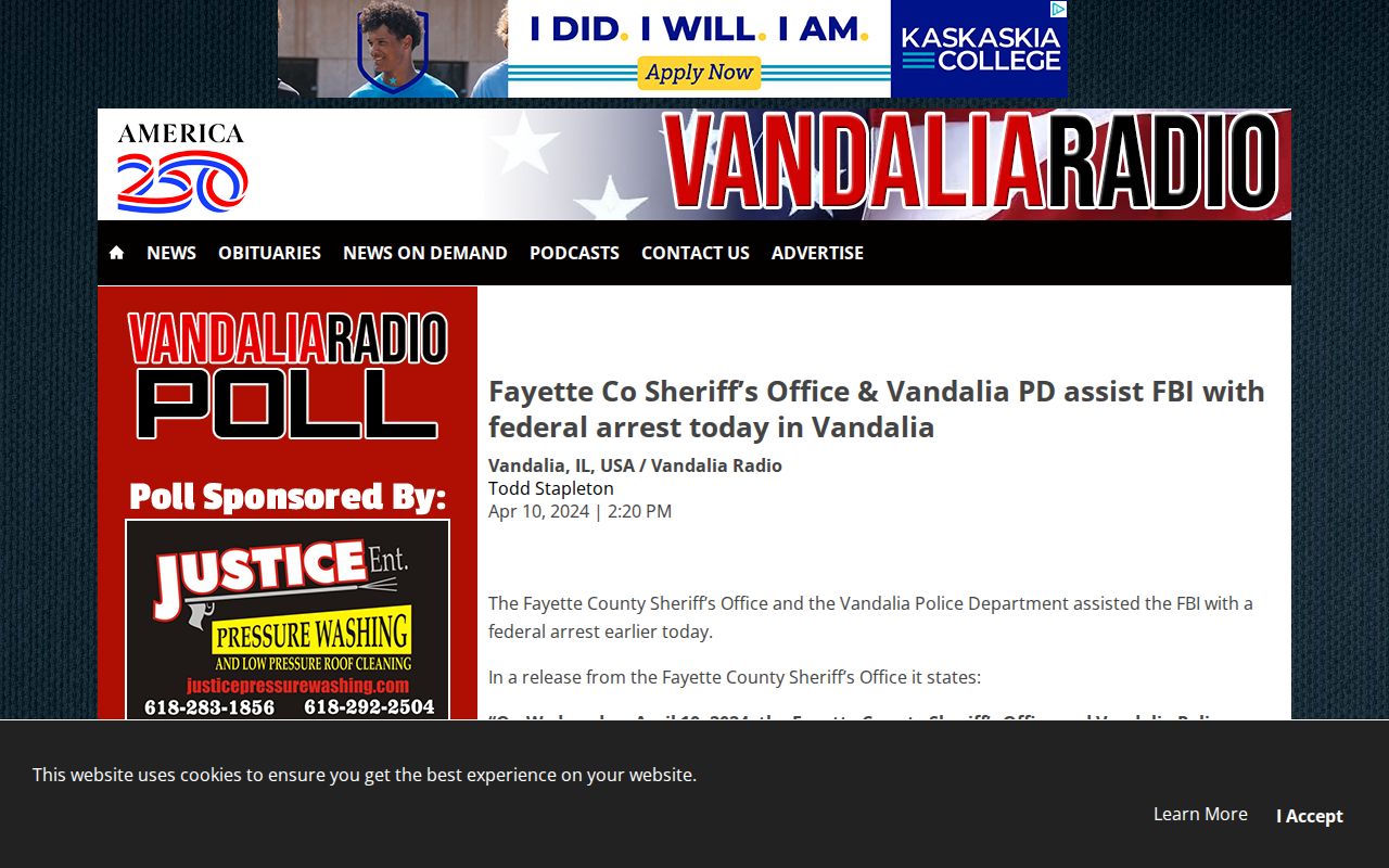 Vandalia Radio article showing selected local law enforcement coverage